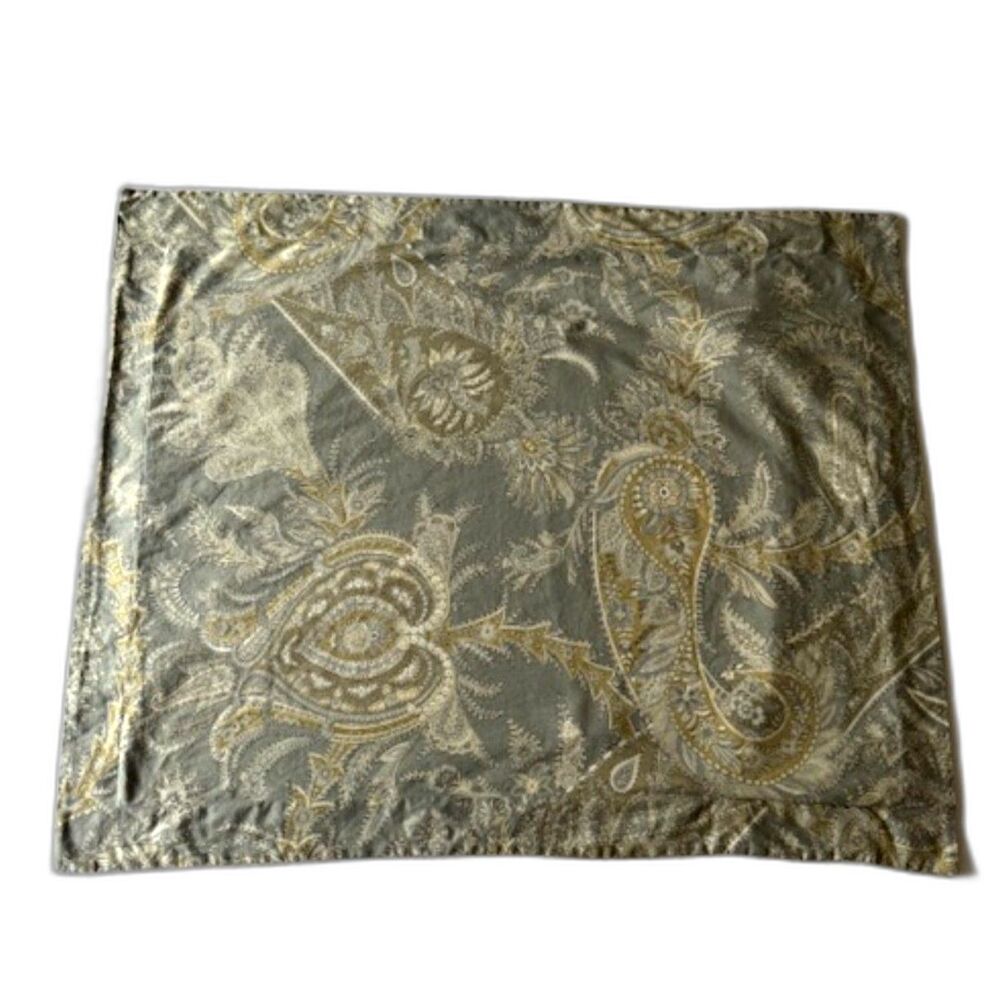 Pottery Barn Paisley Standard Shams Set of 3 Green Tan Cream Cotton Botanical